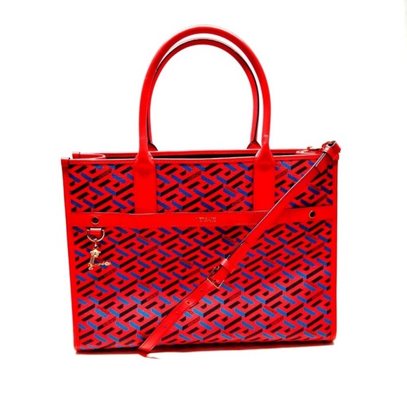 GREAT CONDITION!! Versace La Greca Signature Tote Bag in Red - Picture 2 of 16